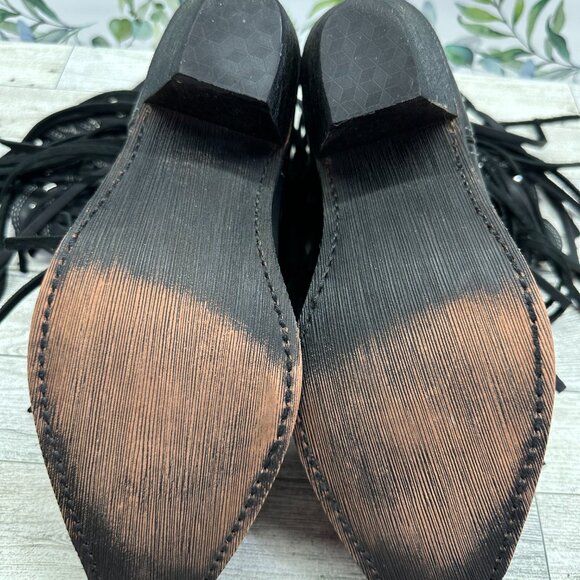 NWOT Rockin’ Country Collection (10-M) Black Leather Cowboy Boots Fringe Studs - Picture 3 of 4